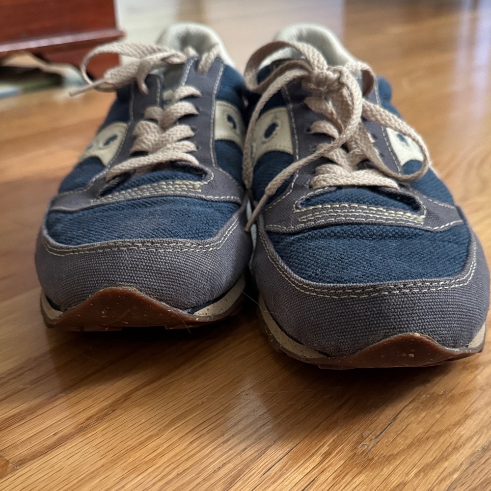 Saucony Jazz Navy Blue and Khaki Canvas Lace-Up Sneakers - Picture 9 of 11
